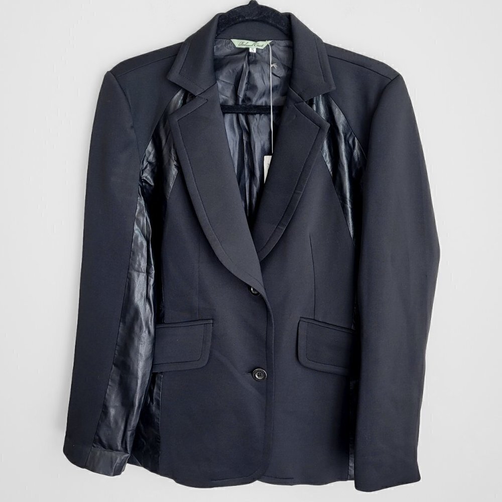 NWT Redwood Court Black Cotton Faux Leather Trim Blazer - Picture 4 of 12